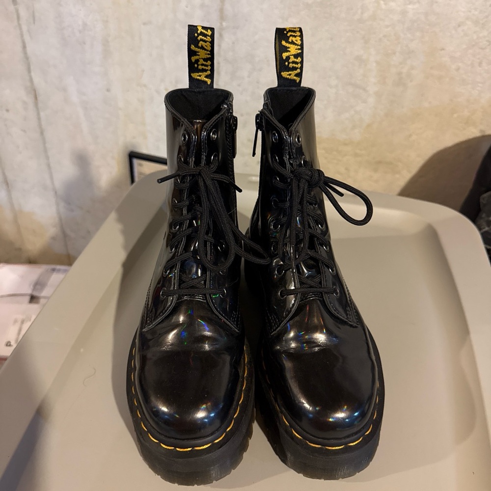 Dr. Martens Black Holographic Lace-Up Platform Boots - Picture 2 of 5